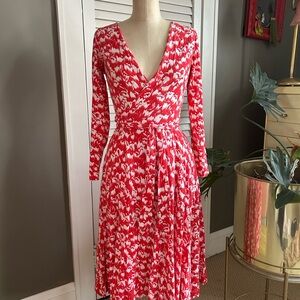Diane Von Furstenberg Red and White Floral Wrap Dress